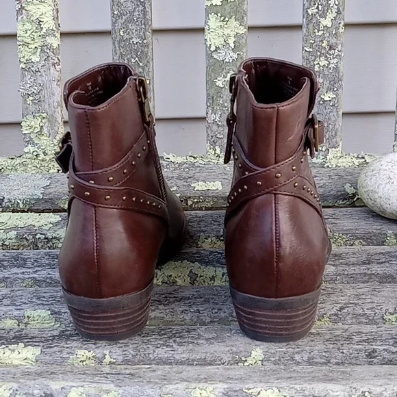 Lauren Ralph Lauren Brown Genuine Leather Shaw Studded Strap Zip Ankle Boots 6 - Picture 4 of 9